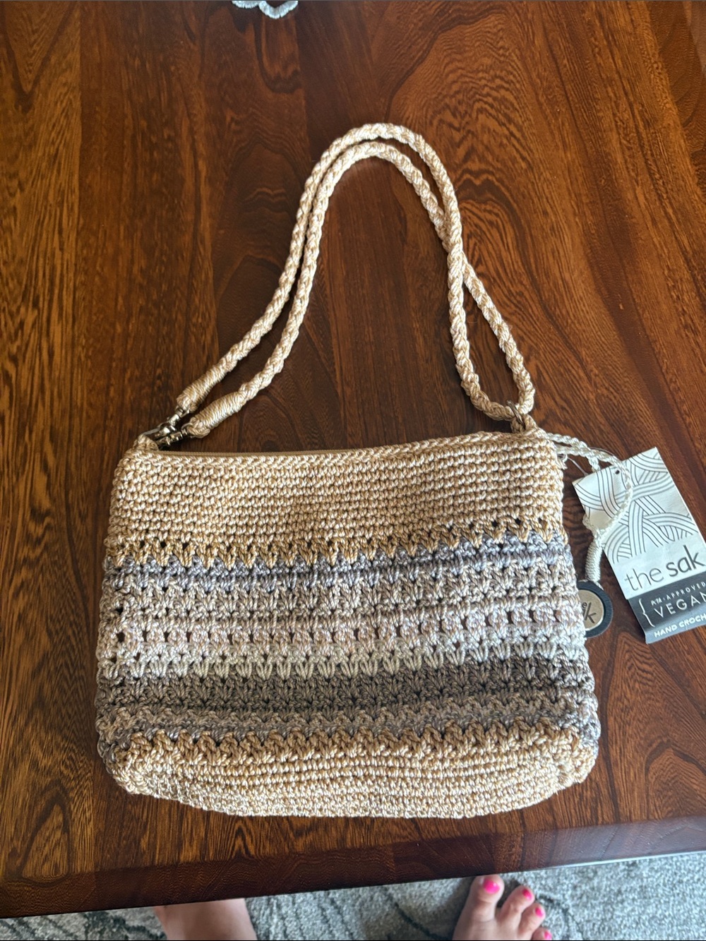 The Sak Crochet Shoulder Bag in Beige and Gray - Picture 3 of 8